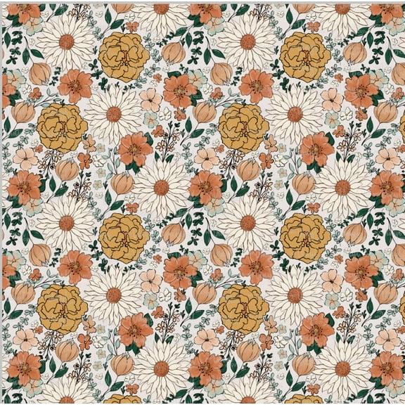 Printed Adhesive Vinyl Retro Flowers Pattern Permanent Adhesive