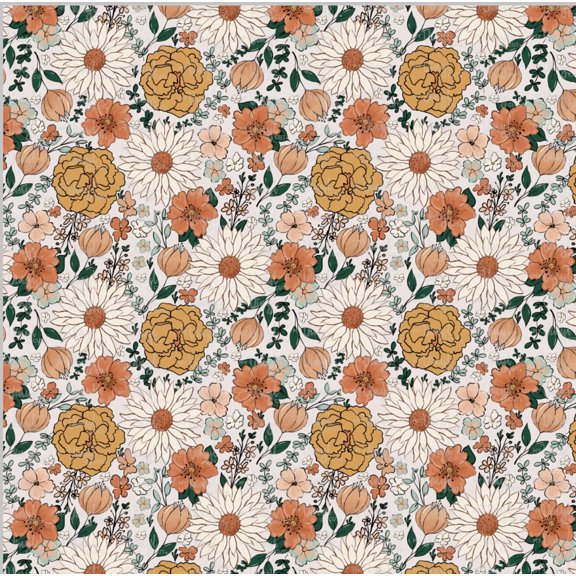 Printed Adhesive Vinyl Retro Flowers Pattern Removable Wall Vinyl