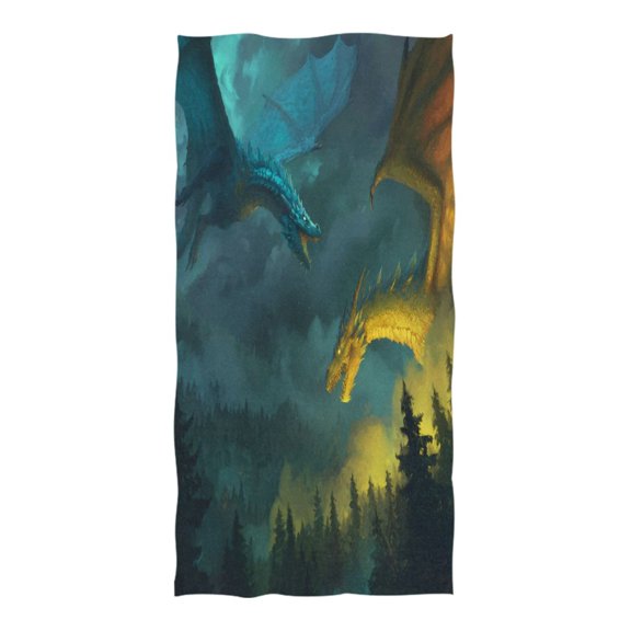 Printed Beach Towel 74 x 37 Inch Lightweight Absorbent Portable Large Size Beach Towels for Outdoor Camping Yoga MultiPurpose Two Dragons Sky Blue Wings