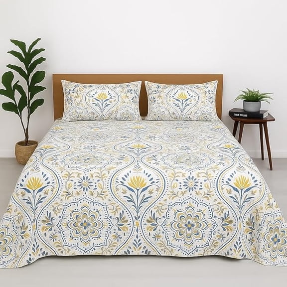 Printed Bedsheet For Queen Bed With 2 Matching Pillow Covers - 90 X 100 Inches, Multicolor | Soft, Wrinkle-Free, Soft Touch & Skin Friendly
