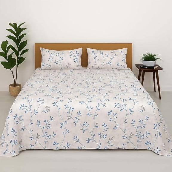 Printed Bedsheet For Single Bed With 2 Pillow Covers - Size 68 X 90 Inch, White | Microfiber For Summer Soft Touch & Skin Friendly