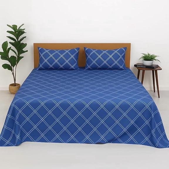 Printed Bedsheet For Single Bed With 2 Pillow Covers Soft, Wrinkle Free, Skin Friendly - 68 X 90 Inches, Blue | High Quality Fabric Single Bedsheet