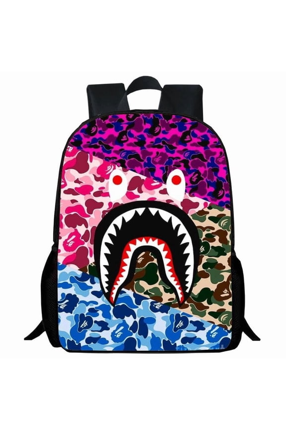 Printed Big Mouth Graffiti Primary School Student Backpack Cartoon Anime Shark Lightweight Backpack