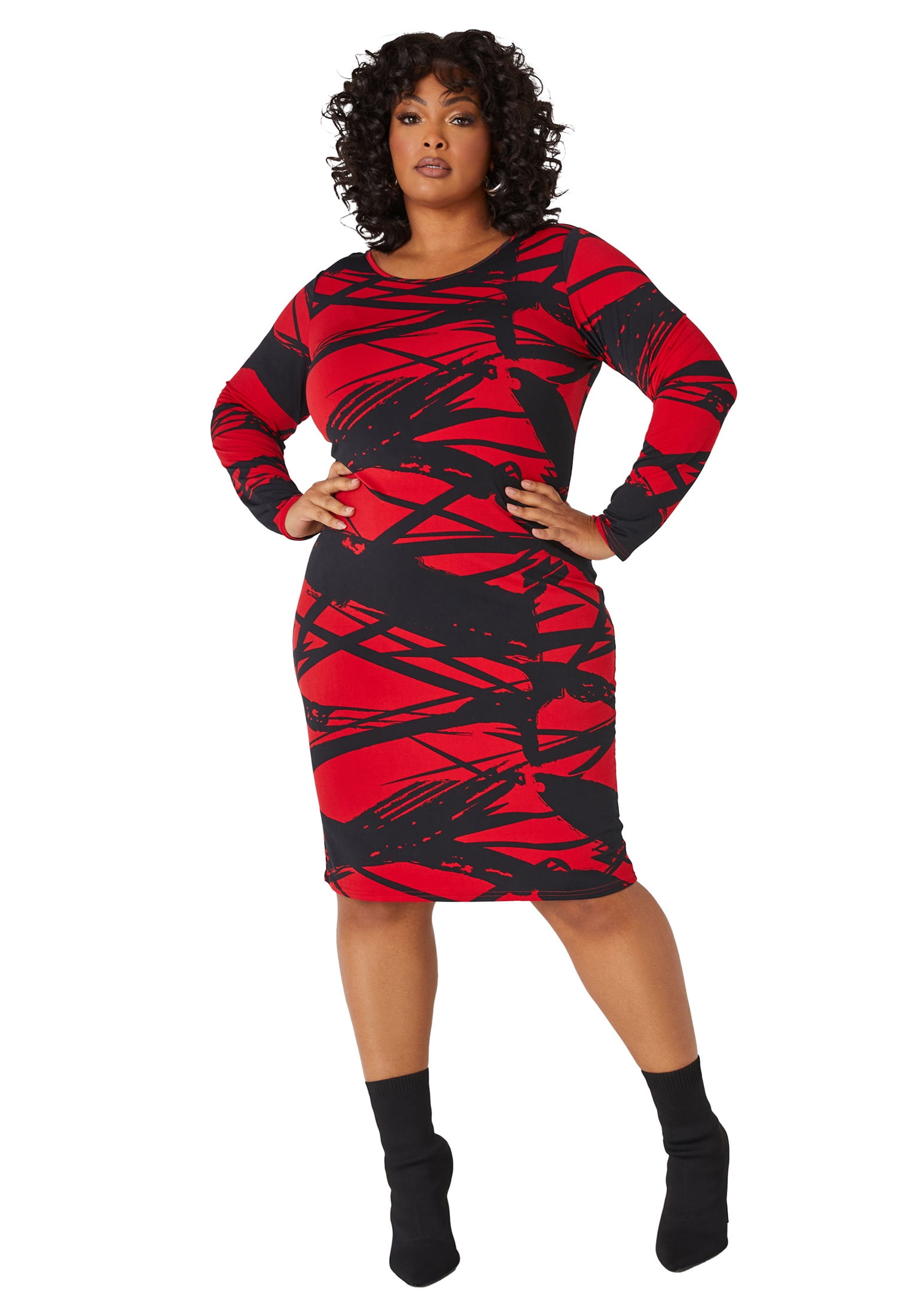 Ashley Stewart Printed Bodycon Dress, Equestrian Red, Size 14/16
