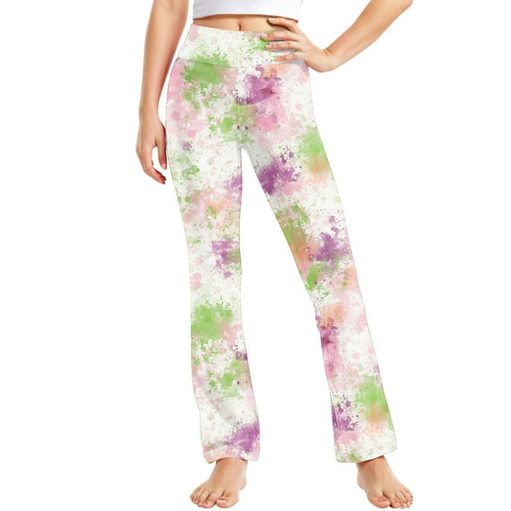 Printed Bootcut Leggings for Girls High Waist Soft Stretch Women Yoga Pants Teen Dance Running Multicolor D 10-11 Years