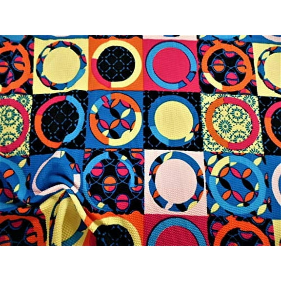 Printed Bullet Liverpool Textured 4 Way Fabric Stretch Yellow Blue Geometric GG2