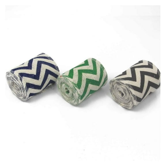 Printed Burlap Ribbon Rolls (Blue, Black, Green) | 3 Inch X 5 Yards Pack Natural, Eco-Friendly Perfect for Party Wedding DIY Holiday Decoration Total 45 ft in a Plastic Bag