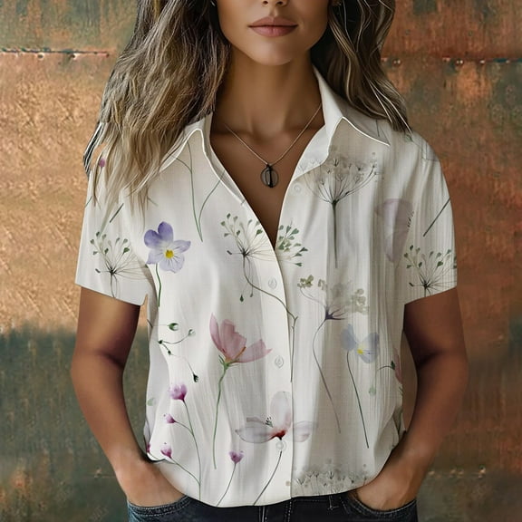 Printed Button Down Casual Shirts, Cotton Short Sleeve, Fashion Tops, Bubble Wrinkles, White 4XL, Size S-XXXXXL