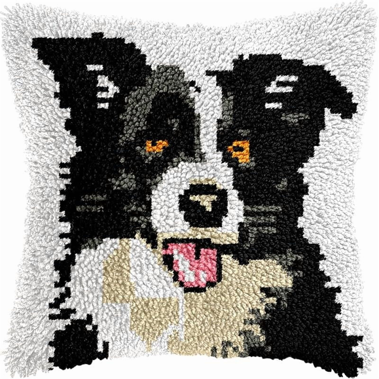 Printed Canvas Latch Hook Pillow Kits Bernes Mountain Dog Pillow Cover Latch Hook Crafts Crochet Knitted Hooking Pillowcase Cushion Crafts Embroidery Latch Hooking Kits Set 17x17 inch(130)