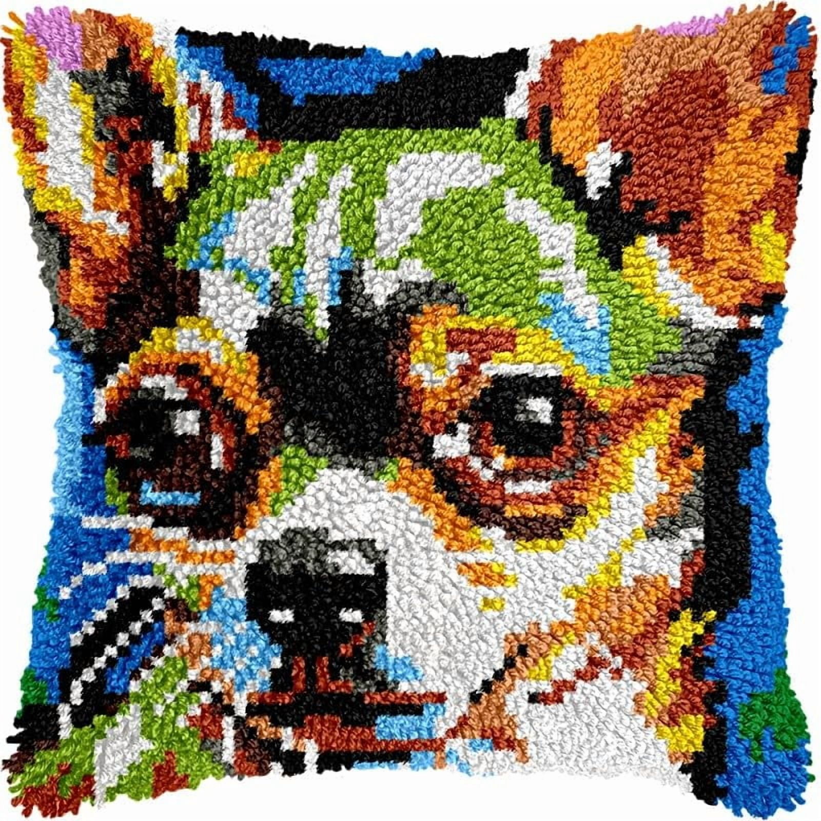 Printed Canvas Latch Hook Pillow Kits Chihuahua Dog Pillow Cover Latch Hook Crafts Crochet Knitted Hooking Pillowcase Cushion Crafts Embroidery Latch Hooking Kits Set 17x17 inch(74)