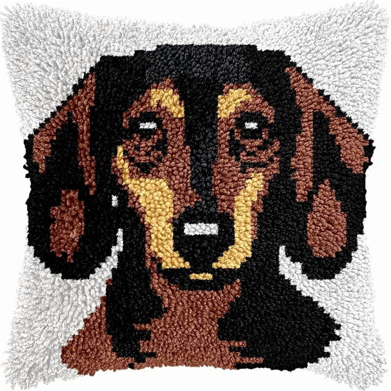 Printed Canvas Latch Hook Pillow Kits Dachshund Pillow Cover Latch Hook Crafts Crochet Knitted Hooking Pillowcase Cushion Crafts Embroidery Latch Hooking Kits Set 17x17 inch(115)