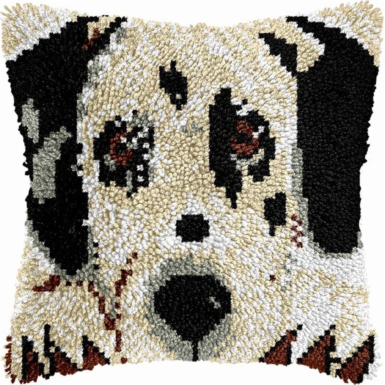 Printed Canvas Latch Hook Pillow Kits Dalmatian Dog Pillow Cover Latch Hook Crafts Crochet Knitted Hooking Pillowcase Cushion Crafts Embroidery Latch Hooking Kits Set 17x17 inch(57)