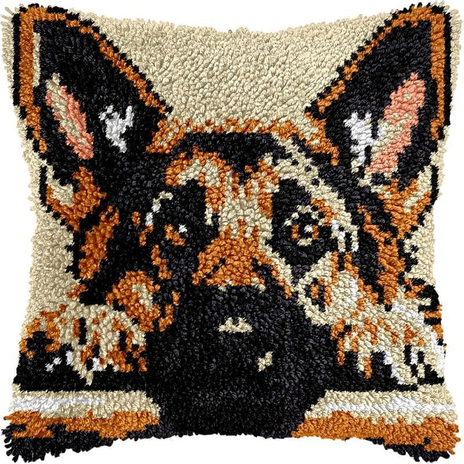 Printed Canvas Latch Hook Pillow Kits German Shepherd Pillow Cover Latch Hook Crafts Crochet Knitted Hooking Pillowcase Cushion Crafts Embroidery Latch Hooking Kits Set 17x17 inch(18)