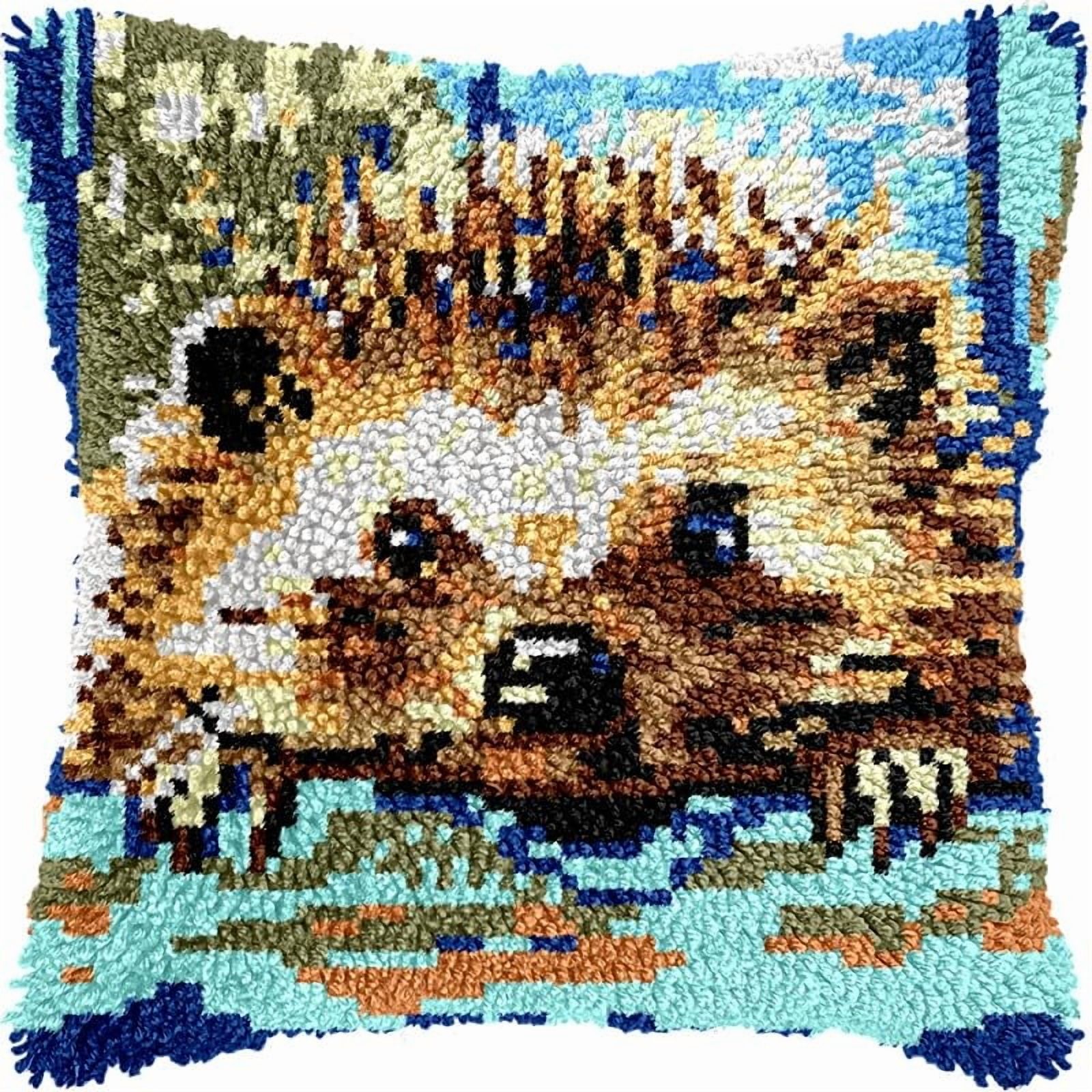 Printed Canvas Latch Hook Pillow Kits Hedgehog Pillow Cover Latch Hook Crafts Crochet Knitted Hooking Pillowcase Cushion Crafts Embroidery Latch Hooking Kits Set 17x17 inch(105)