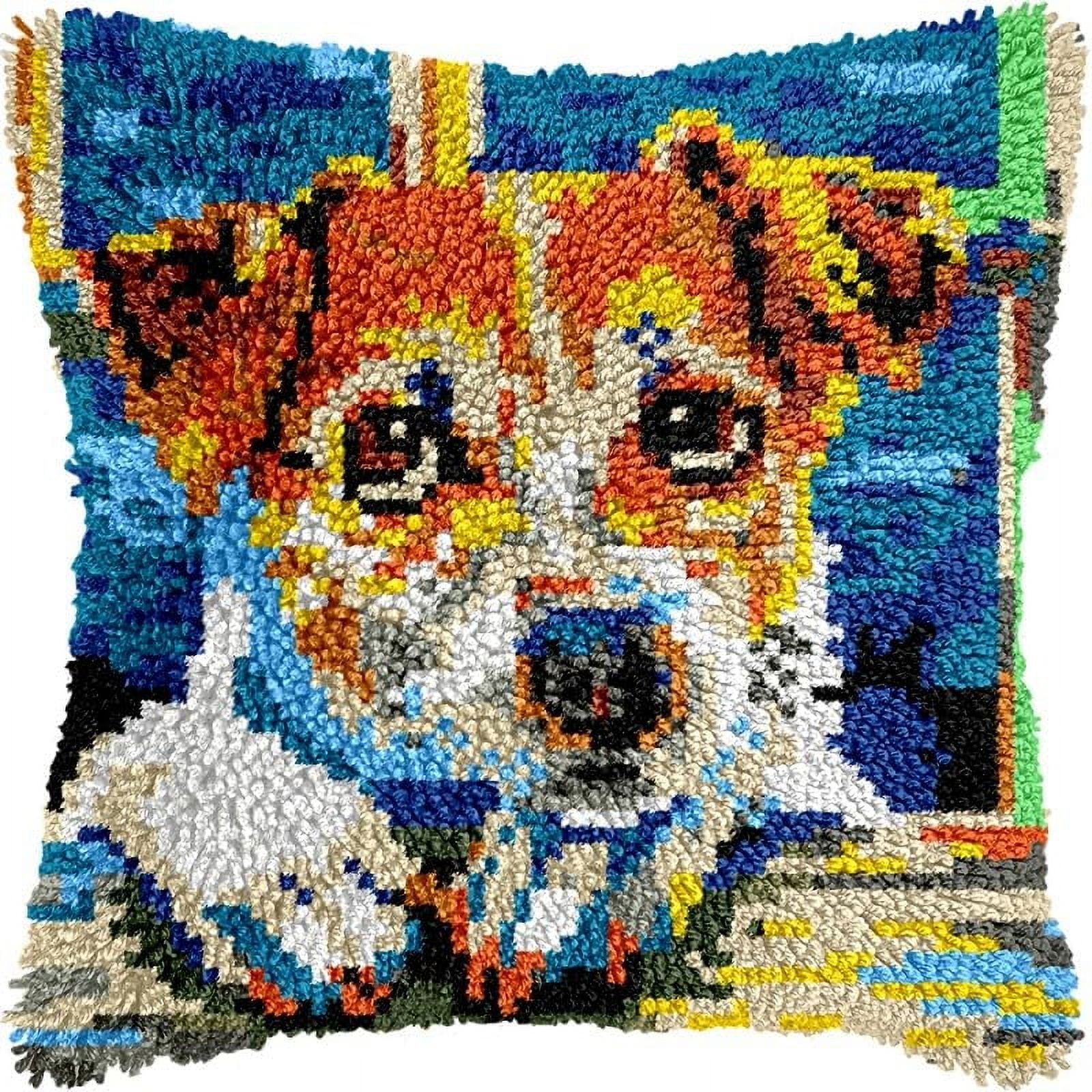 Printed Canvas Latch Hook Pillow Kits Jack Russel Terrier Pillow Cover Latch Hook Crafts Crochet Knitted Hooking Pillowcase Cushion Crafts Embroidery Latch Hooking Kits Set 17x17 inch(23)
