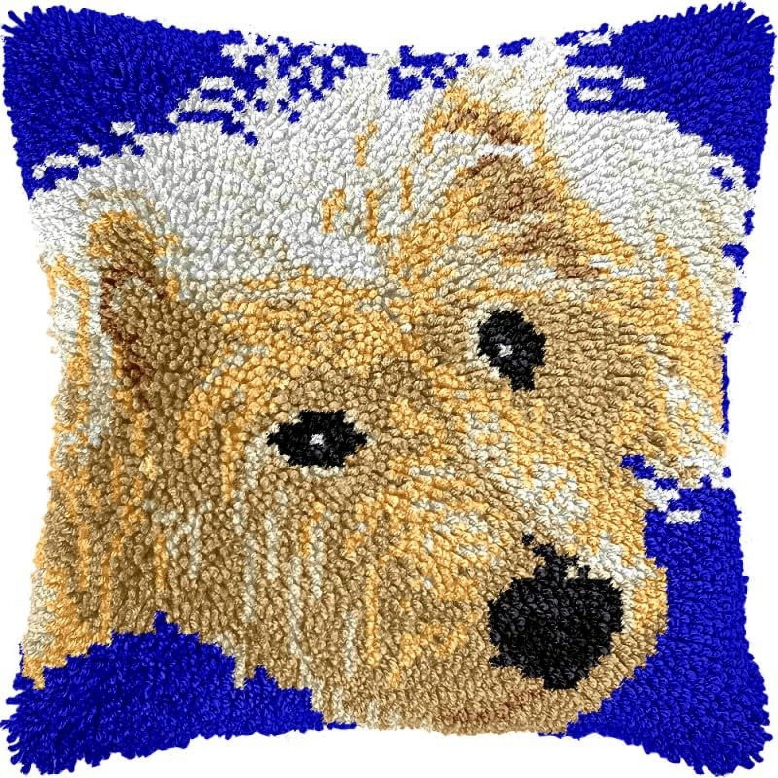 Printed Canvas Latch Hook Pillow Kits Pillow Cover Latch Hook Crafts Crochet Knitted Hooking Pillowcase Cushion Crafts Embroidery Latch Hooking Kits Set 17x17 inch(80)