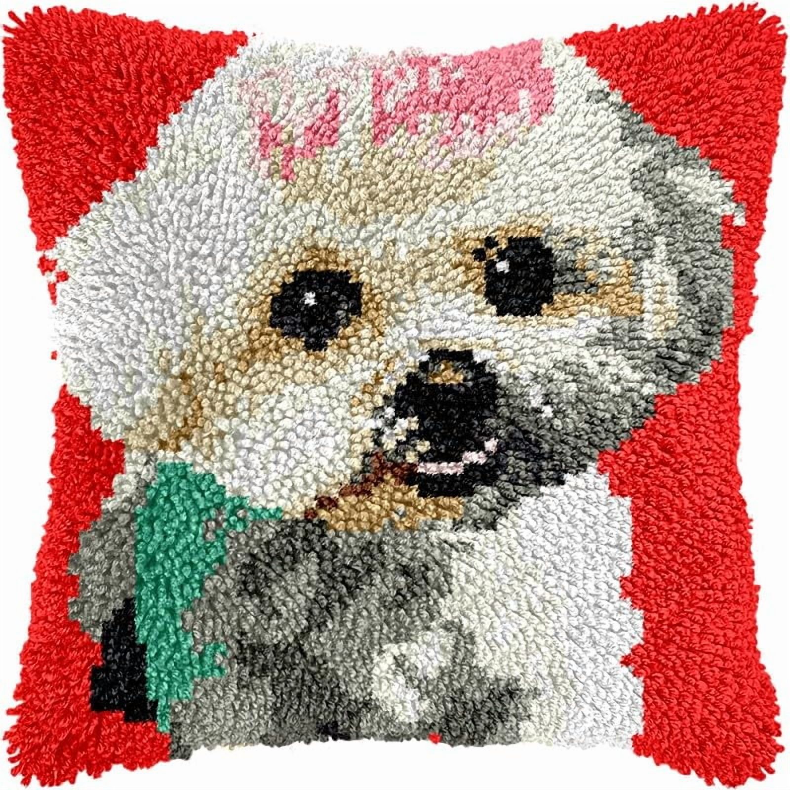 Printed Canvas Latch Hook Pillow Kits Shih Tzu Pillow Cover Latch Hook Crafts Crochet Knitted Hooking Pillowcase Cushion Crafts Embroidery Latch Hooking Kits Set 17x17 inch(46)