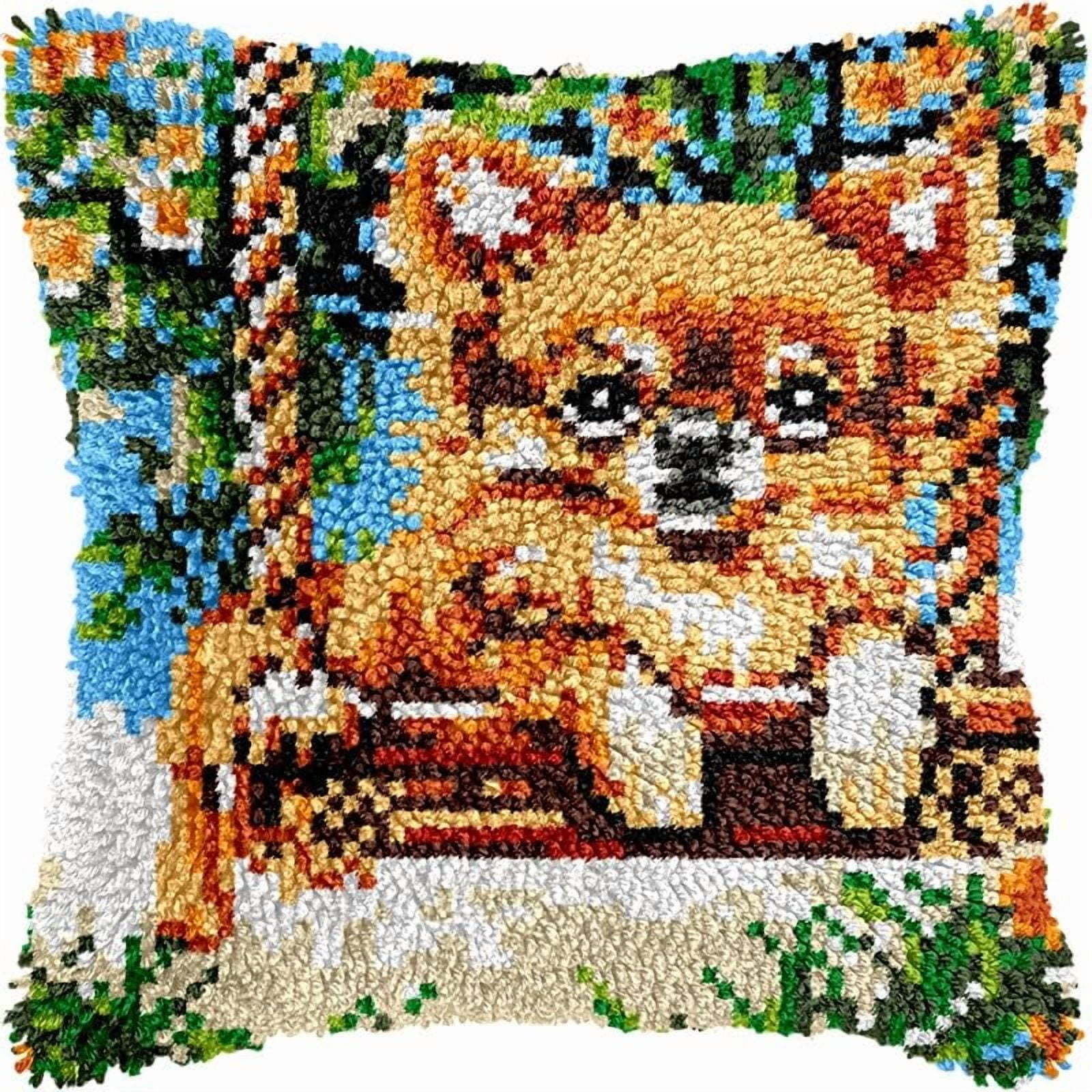 Printed Canvas Latch Hook Pillow Kits Swing Chihuahua Dog Pillow Cover Latch Hook Crafts Crochet Knitted Hooking Pillowcase Cushion Crafts Embroidery Latch Hooking Kits Set 17x17 inch(24)