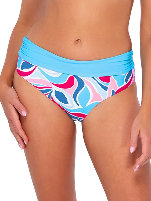 Printed Capri Fold-Over High-Waist Bikini Bottom Swimsuit