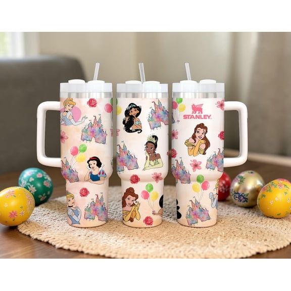 Printed Cartoon Disney Princess 40oz Tumbler with Handle, Easter Gift Tumbler, Gift For Her