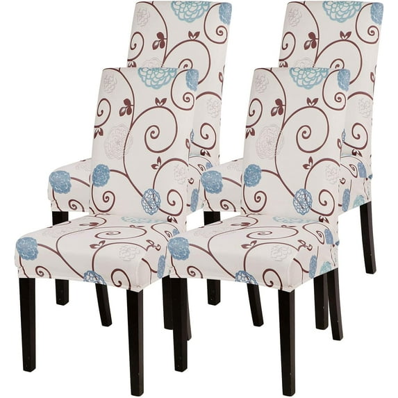 Printed Chair Covers for Dining Room Set of 4, Stretch Kitchen Chair Covers Washable Parsons Chair Slipcover Removable Dining Chair Protectors for Hotel,Ceremony,Banquet(Ball Flower)