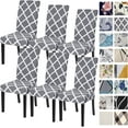 thumbnail image 1 of Printed Chair Covers for Dining Room Set of 6, Stretch Kitchen Chair Covers Washable Parsons Chair Slipcover Removable Dining Chair Protectors for Hotel,Ceremony,Banquet(Grey+White), 1 of 6