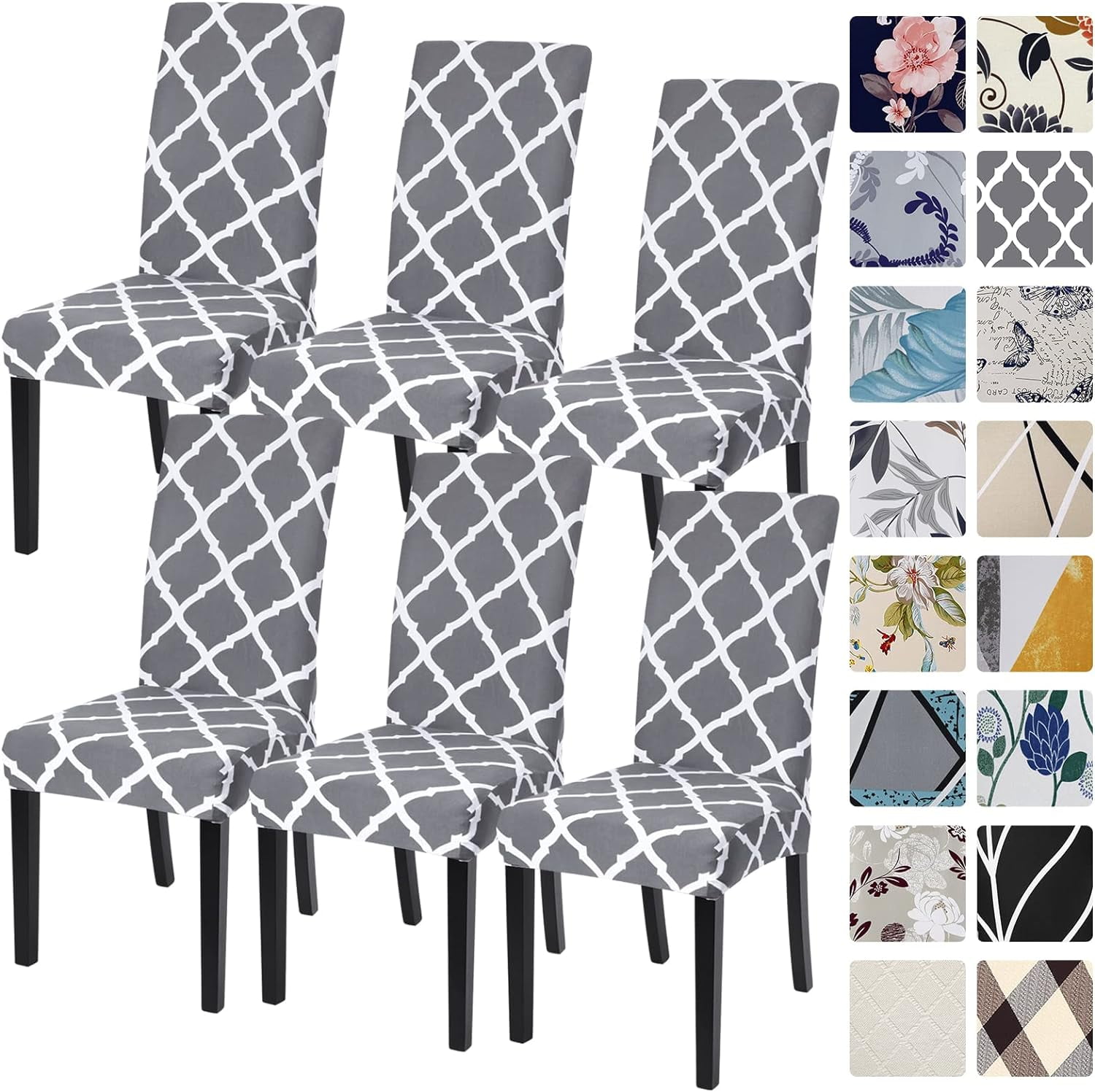 Printed Chair Covers for Dining Room Set of 6, Stretch Kitchen Chair Covers Washable Parsons ...