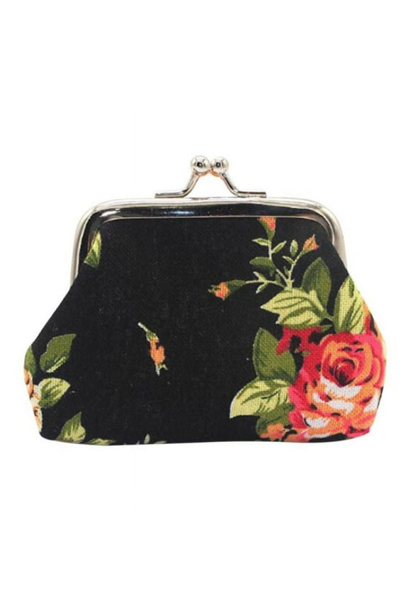 Printed Coin Purse Vintage Pouch Buckle Clutch Bag Kiss-lock Change Purse Floral Clasp Closure Wallets For Women Girl