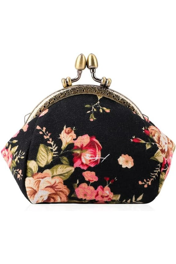 Printed Coin Purse Vintage Pouch Buckle Clutch Bags Kiss lock Change Purse Floral Clasp Wallets For Women
