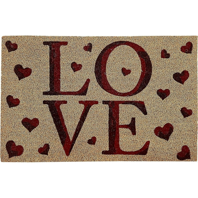 Printed Coir Doormat Welcome Mat Entry, Front Door Outdoor/Indoor Rug Non-Slip Beautiful Valentine Love 18"x28" - Love