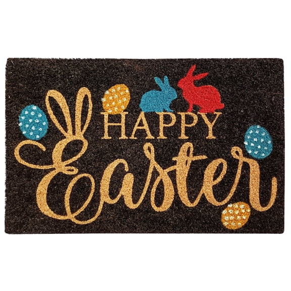 Printed Coir Doormat Welcome Mat Entry, Front Door Outdoor/Indoor Rug Non-Slip Durable, Ester Design 18"x28" - Happy Easter