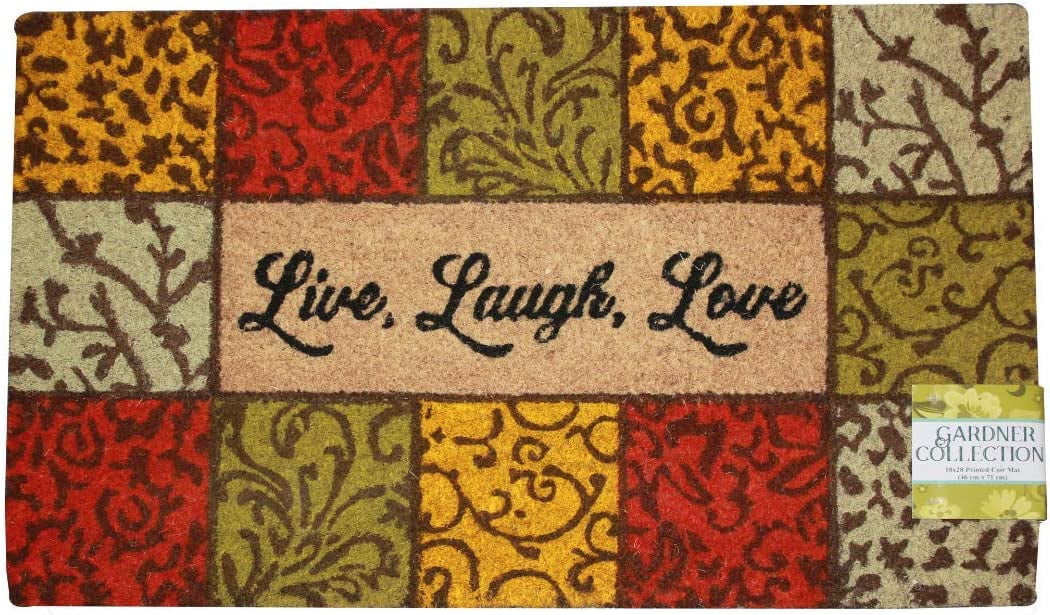 Printed Coir Outdoor Doormat, Welcome Mat, Entryway, Front Door, Porch, Patio Outdoor/ Indoor Rug, Gardner Collection 18" x 28" (Live Laugh Love)