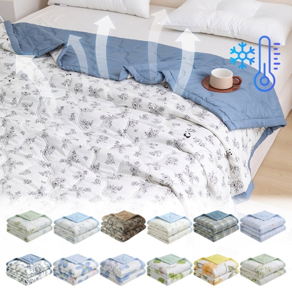 Printed Colorful Summer Cooling Quilt, Machine Washable Lightweight Breathable Air Condition Blanket for Bedroom & Dorm,79×91 in