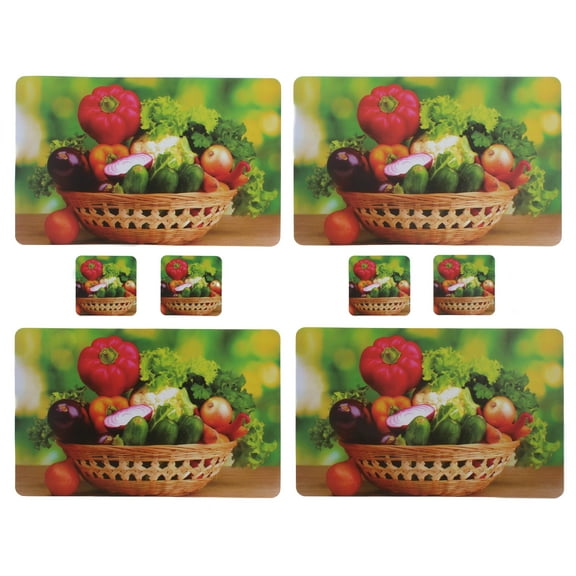 Printed Colorful Table Placemats 17 x 11 Inches Rectangular Set of 4 With 4 matching coasters Vegetable