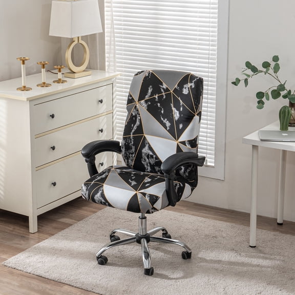 Printed Computer Chair Slipcover Stretch Office Chair Covers Durable Zipper Stretch Computer Desk Chair Cover Gaming Chair Covers Universal Desk Rotating Chair Slipcovers