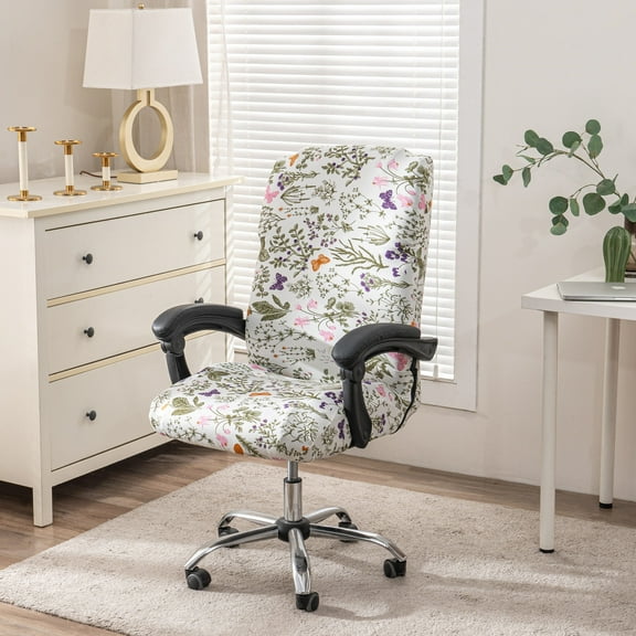 Printed Computer Chair Slipcover Stretch Office Chair Covers Durable Zipper Stretch Computer Desk Chair Cover Gaming Chair Covers Universal Desk Rotating Chair Slipcovers