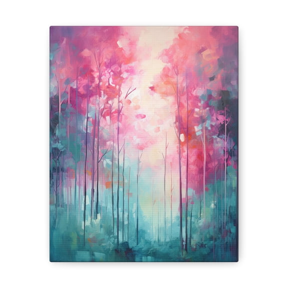 Printed Contemporary Teal & Hot Pink Trees Gallery Wrap Art