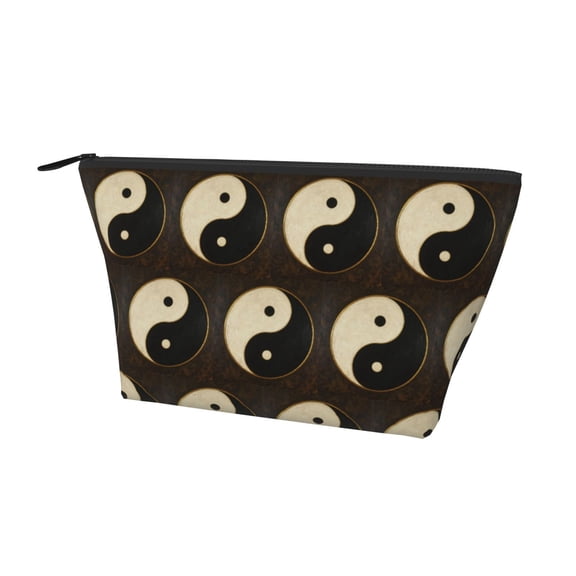 Printed Cosmetic Bag Black White Symbol Pattern Portable Travel Makeup Pouch Toiletry Organizer Bag For Daily Use