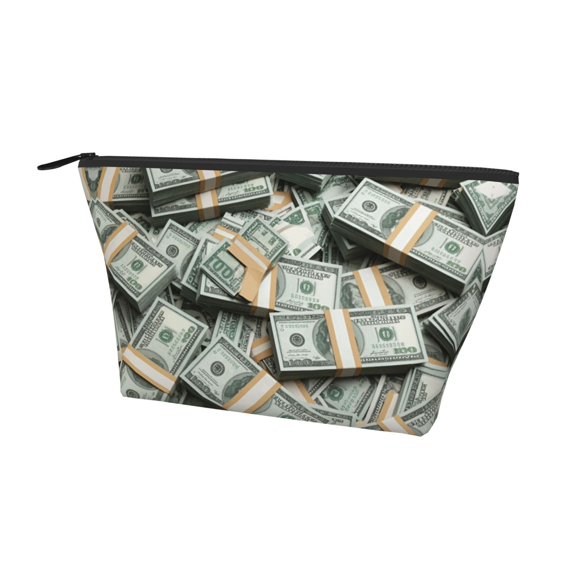 Printed Cosmetic Bag Dollars Pattern Portable Travel Makeup Pouch Toiletry Organizer Bag For Daily Use