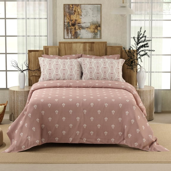 Printed Cotton Bedsheet Set With 4 Pillow Covers - 108x108 Inches, Pink | Ideal For Resorts, Guest Houses, & Daily Home Use-King Size Double Bed
