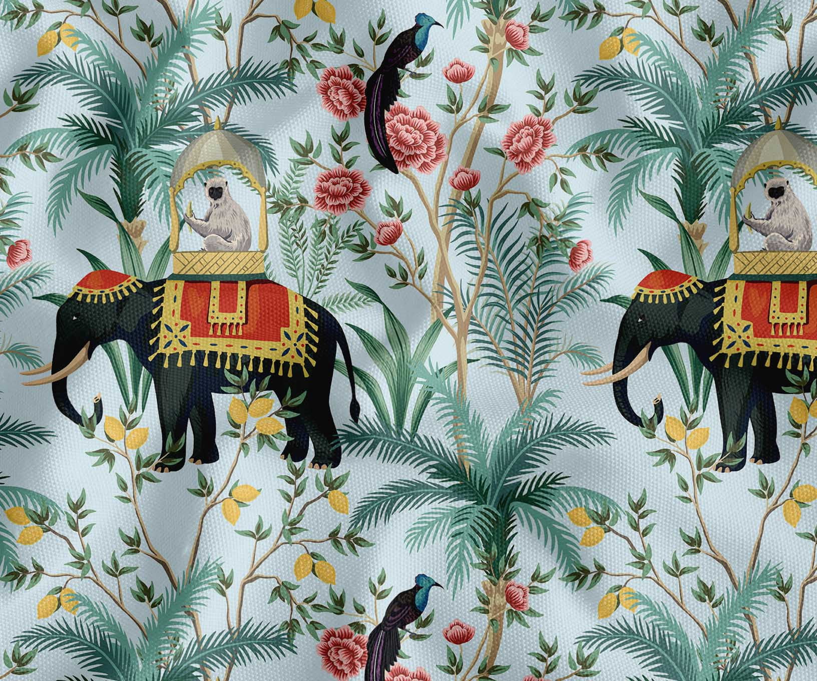 Soimoi 52" Wide Semi-Sheer Georgette Fabric - Dog Print On White, Polyester For Blouses, Scarves, DIY Sewing