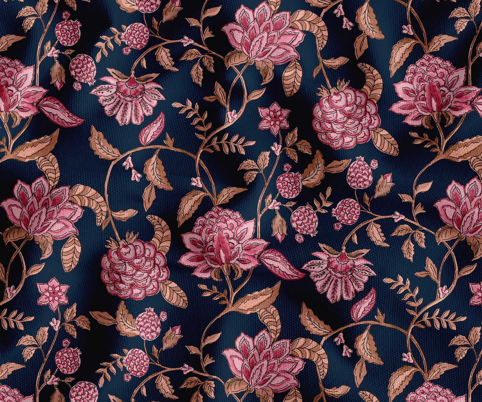 Printed Cotton Canvas Fabric by Soimoi | Floral Pattern - Blue | 56 ...