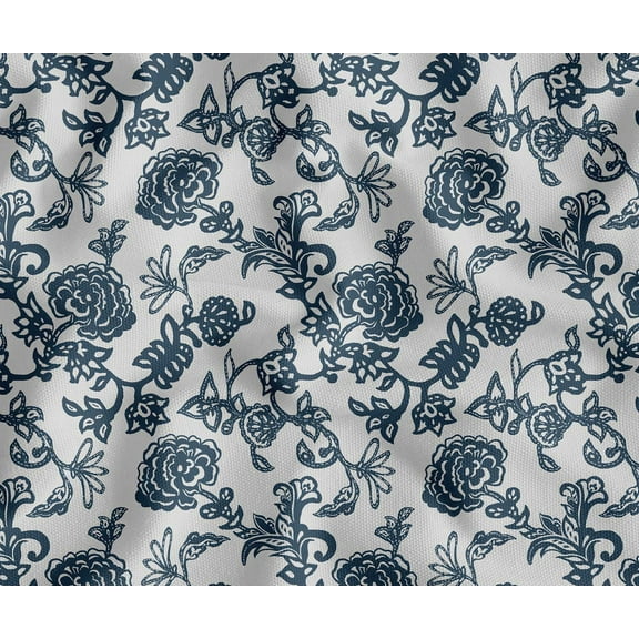 Printed Cotton Canvas Fabric by Soimoi | Floral Pattern - Blue | 56 Inch Wide | Sold by the Yard | Heavy Duty Craft & Upholstery Fabric