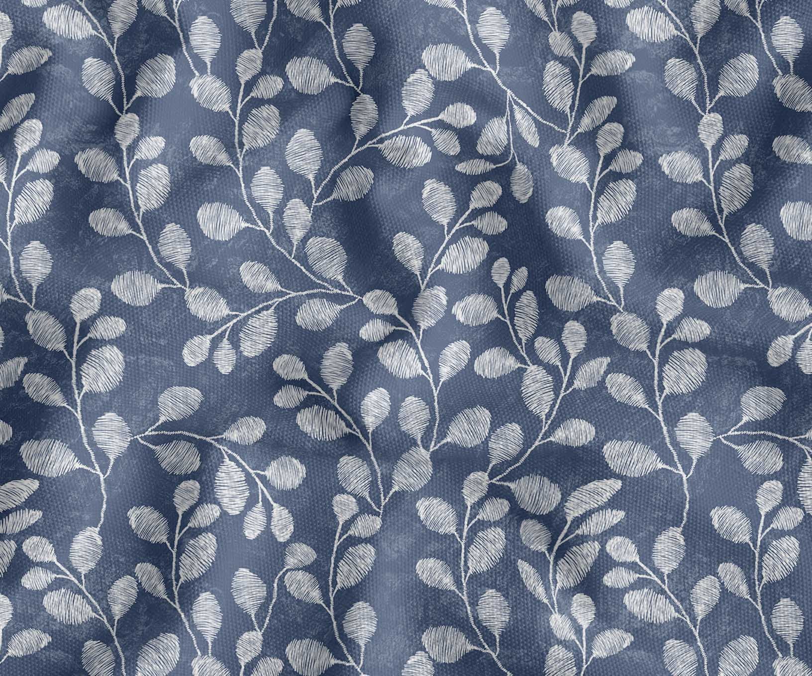 Printed Cotton Canvas Fabric by Soimoi | Leaves Design - Blue | 56 Inch ...