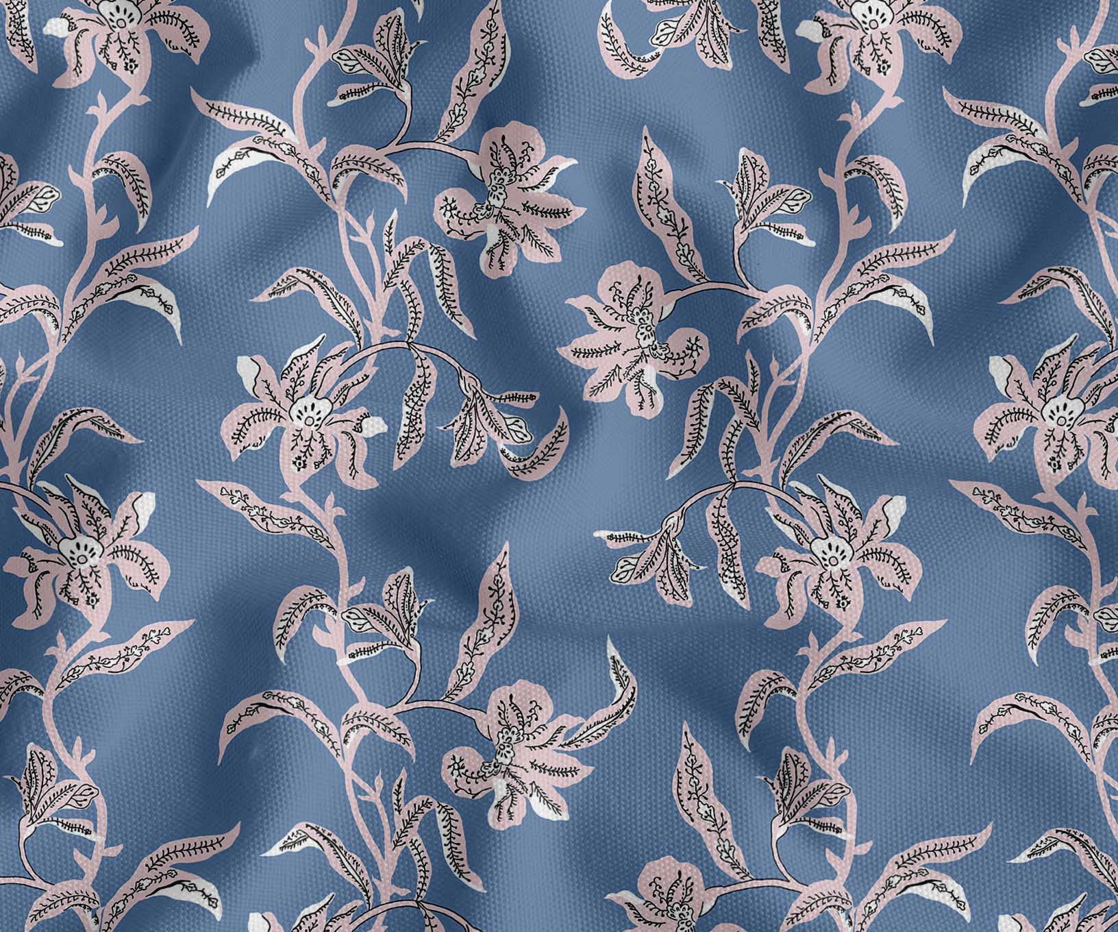 Printed Cotton Canvas Fabric by Soimoi | Leaves Pattern - Blue | 56 ...