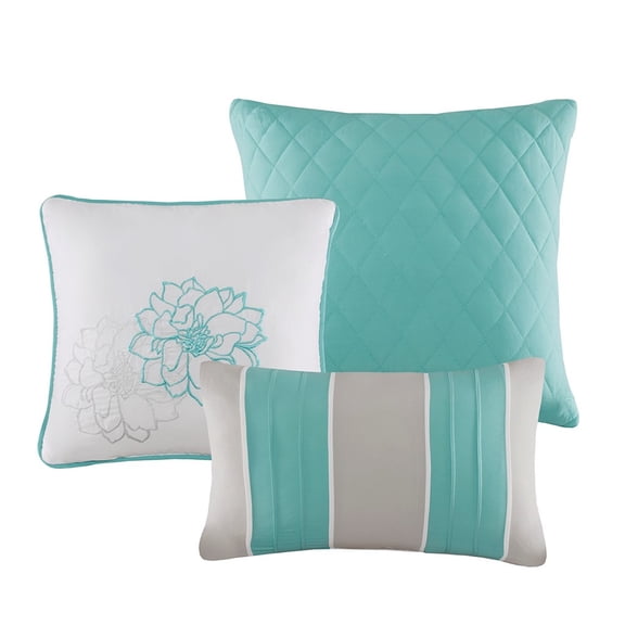 Printed Cotton Sateen Comforter Set Aqua King