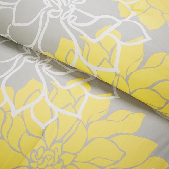 Printed Cotton Sateen Comforter Set Taupe Grey/Yellow King