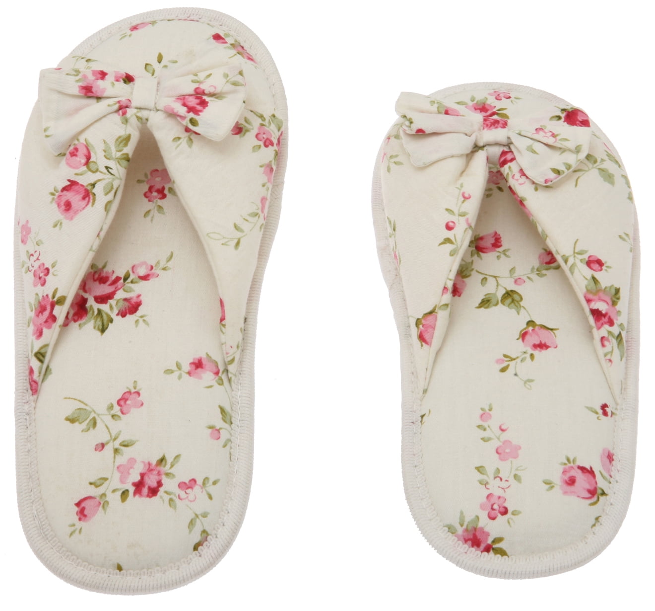 Printed Cotton Women Memory Foam Slippers, Butterfly Tie, Floral Peonies, 5-6