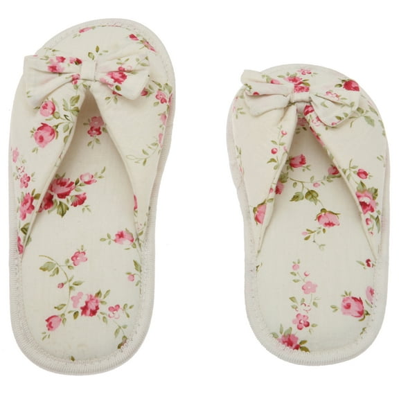 Printed Cotton Women Memory Foam Slippers, Butterfly Tie, Floral Peonies, 5-6
