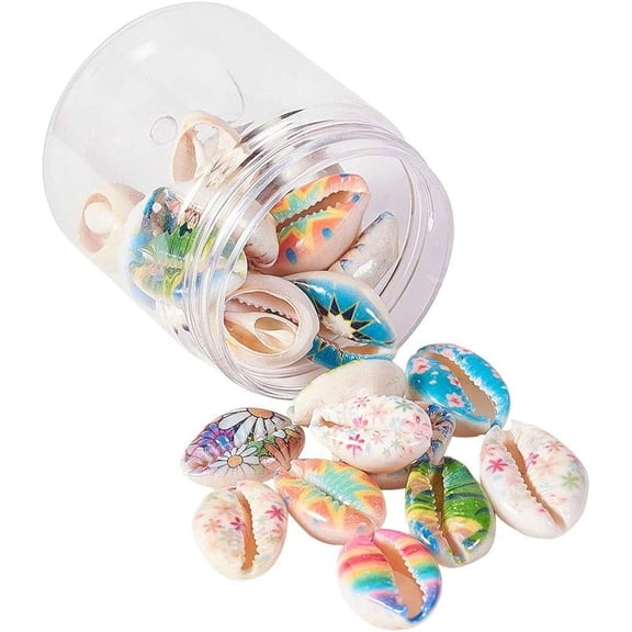 Printed Cowrie Shell Beads No Hole/Undrilled Mixed Color 20~25x14~16x5~7mm 3pcs/color 30pcs/box